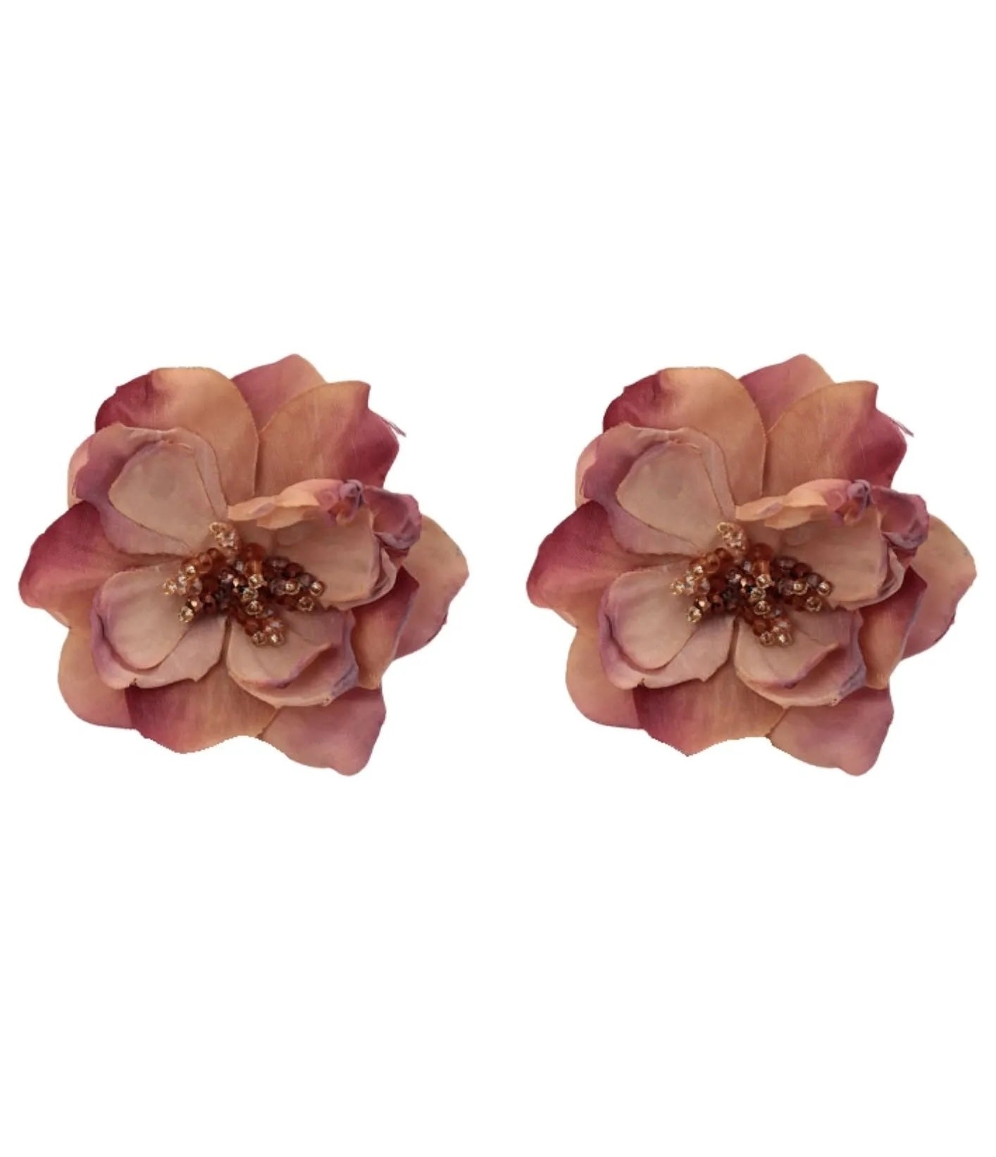 Pair of pink flower-shaped earrings on a white background