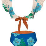 Two-piece swimsuit with floral design on a white background