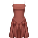 Image of a brown dress by Encantadore Designer Swim and Resortwear. It's against a white background.