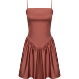 Image of a brown dress by Encantadore Designer Swim and Resortwear. It's against a white background.