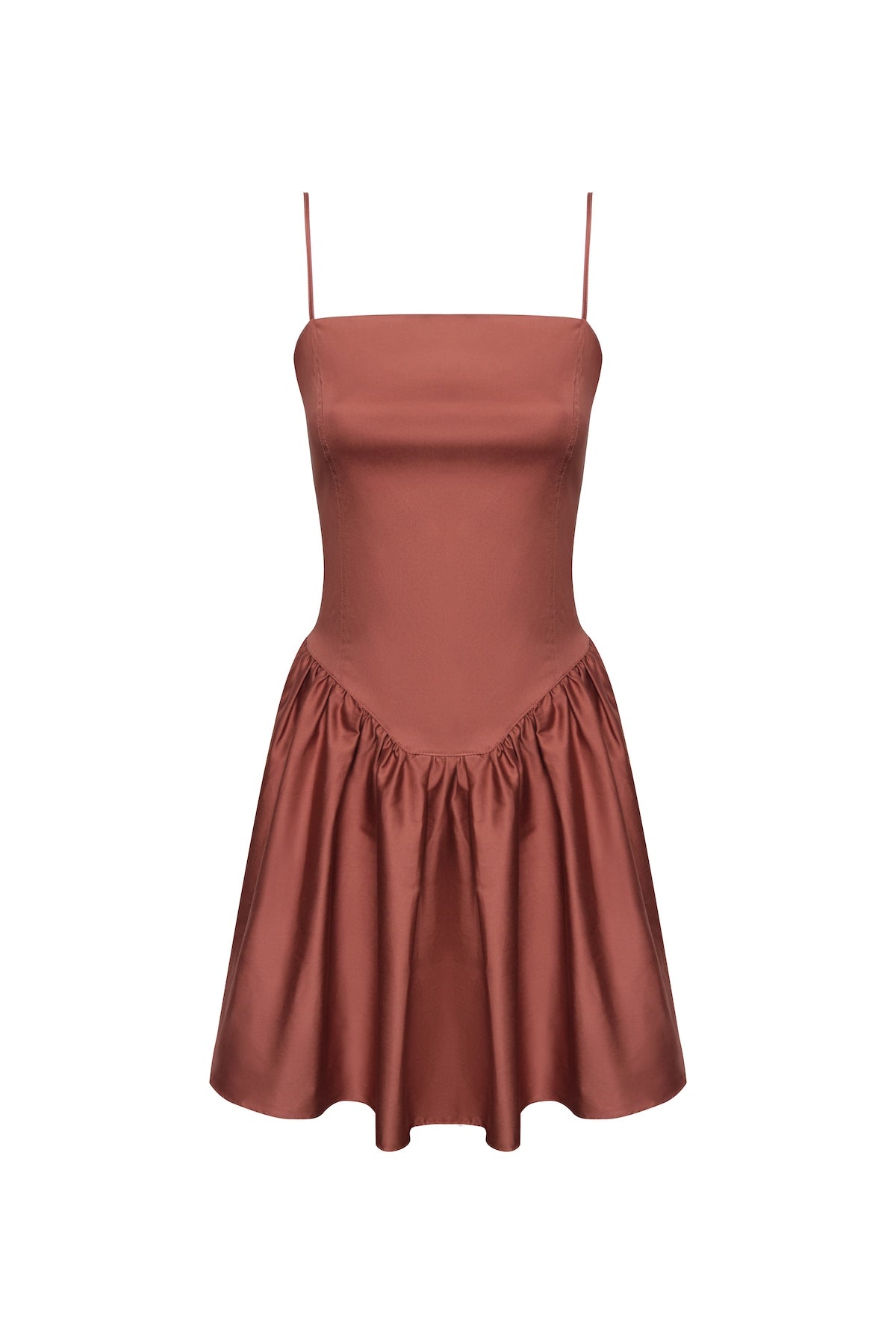 Image of a brown dress by Encantadore Designer Swim and Resortwear. It's against a white background.