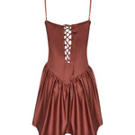 Image of the back of a brown dress by Encantadore Designer Swim and Resortwear. It's against a white background.