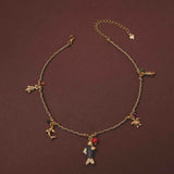 Necklace with various charms on a brown background