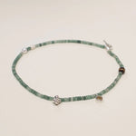 Green quartz beaded necklace with citrine, pearl, and tiger's eye accents in sterling silver