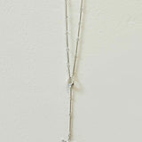 Long sterling silver bar-link lariat necklace with toggle charm, 54cm