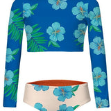 Sun Long Sleeve Reversible Two Piece Swimsuit For Girls