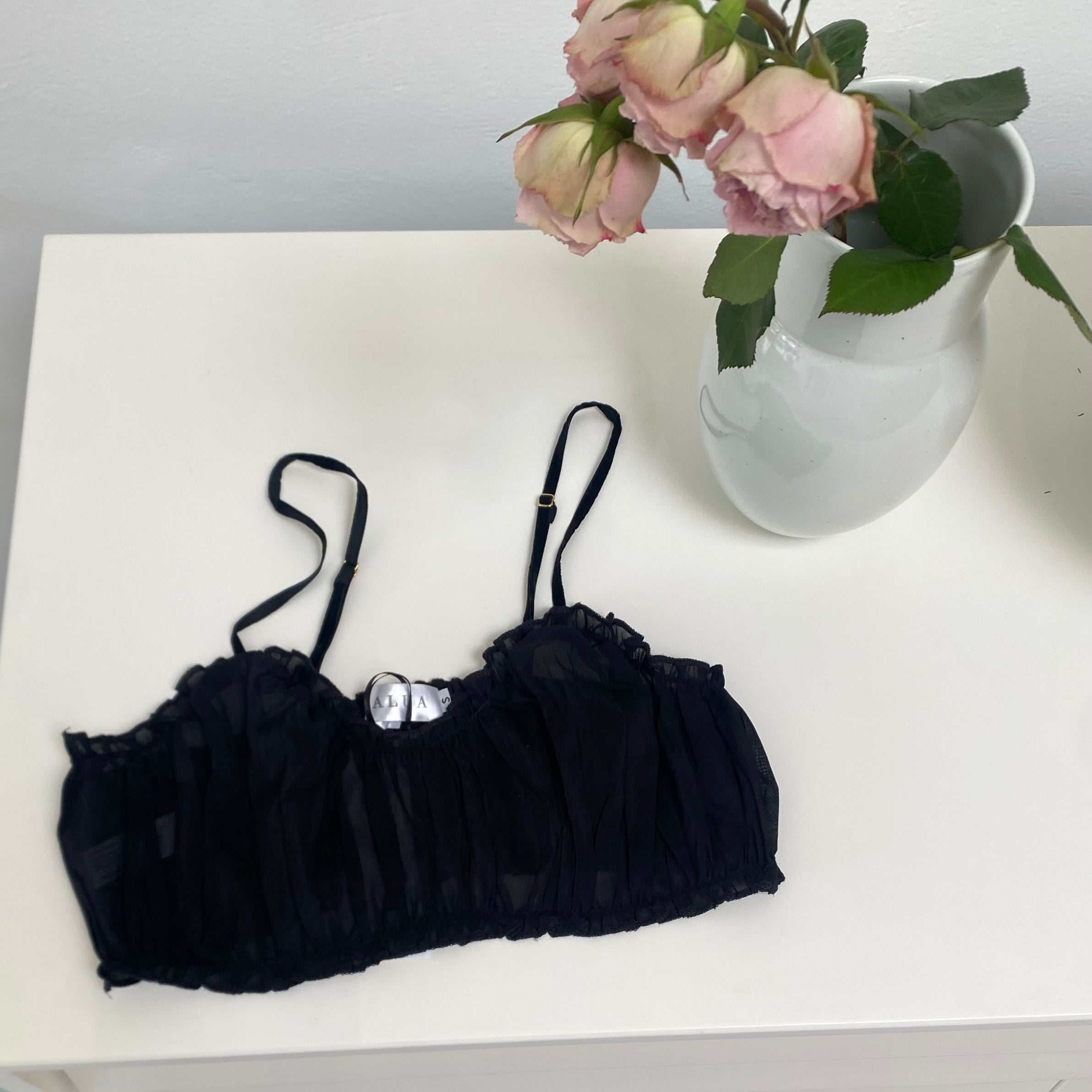 black Bloomer Bralette in Cotton and Silk Blend