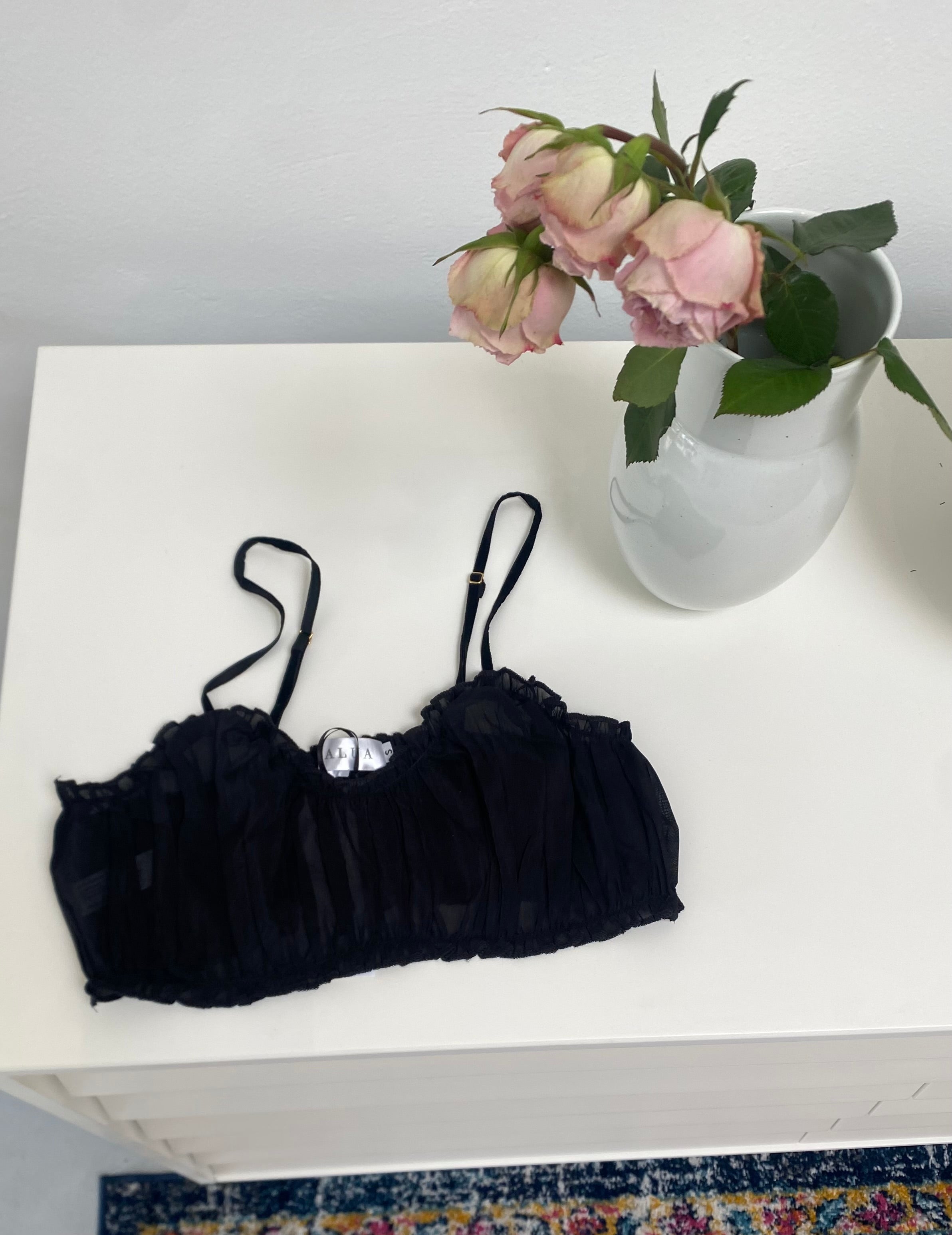black Bloomer Bralette in Cotton and Silk Blend