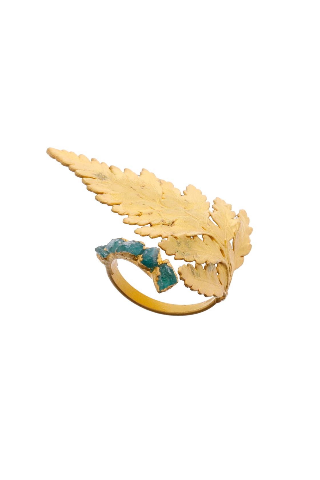 Adjustable Fern Ring with Raw Emerald Detail - EVAMAIA
