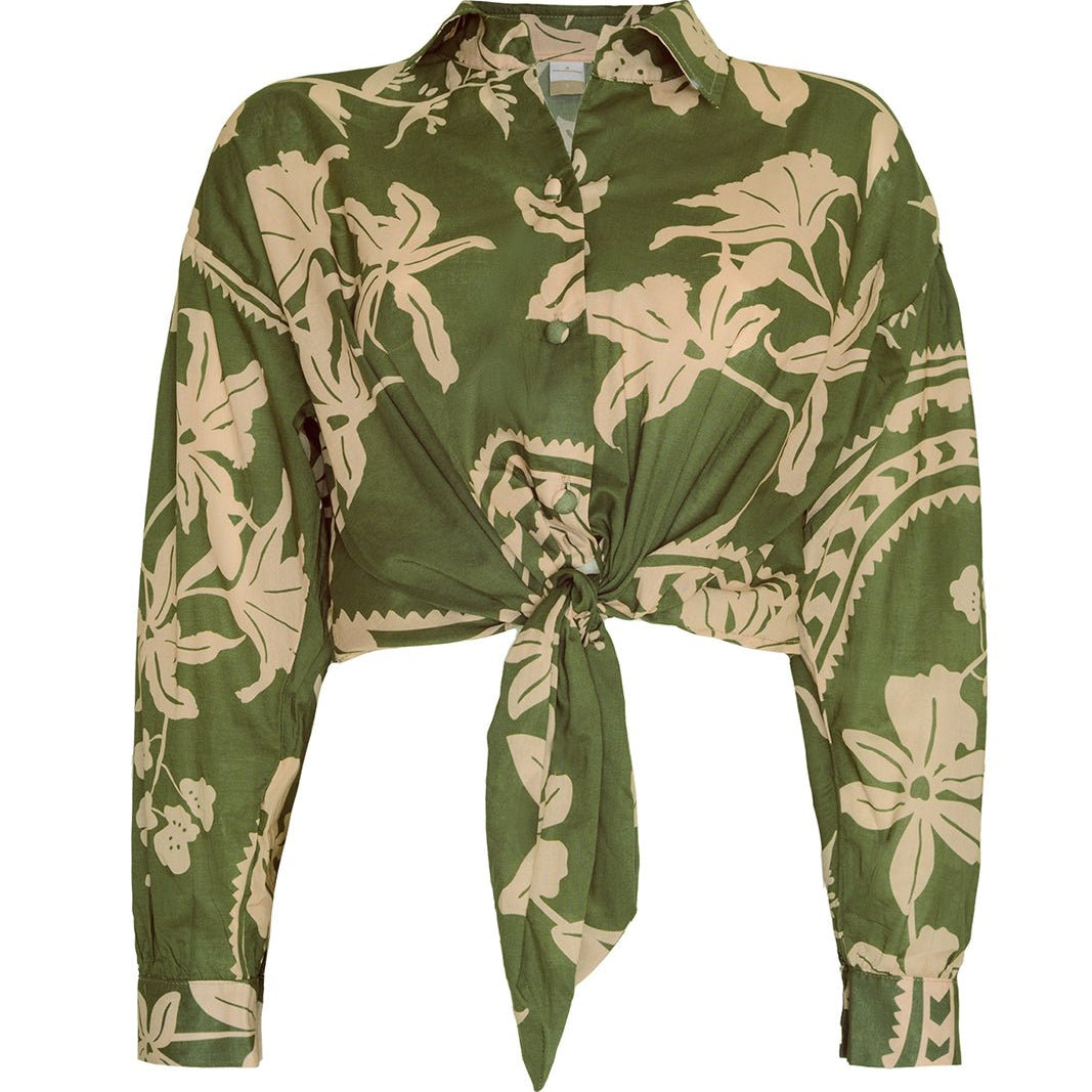 Amy Emerald Tie Front Cropped Shirt - EVAMAIA