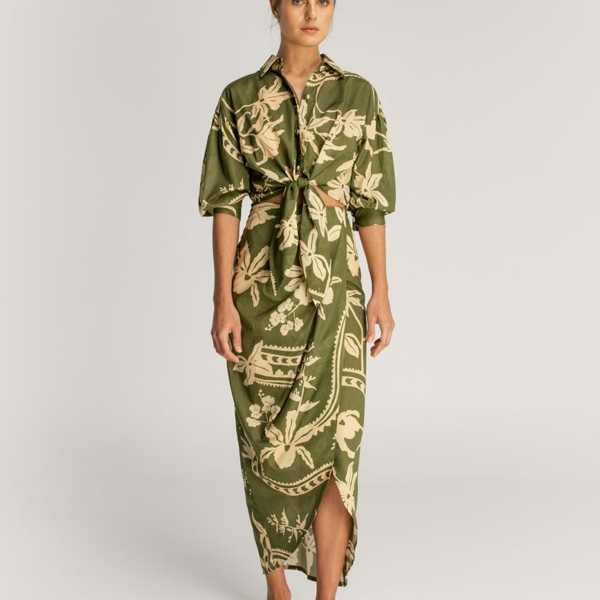 Amy Emerald Tie Front Cropped Shirt - EVAMAIA