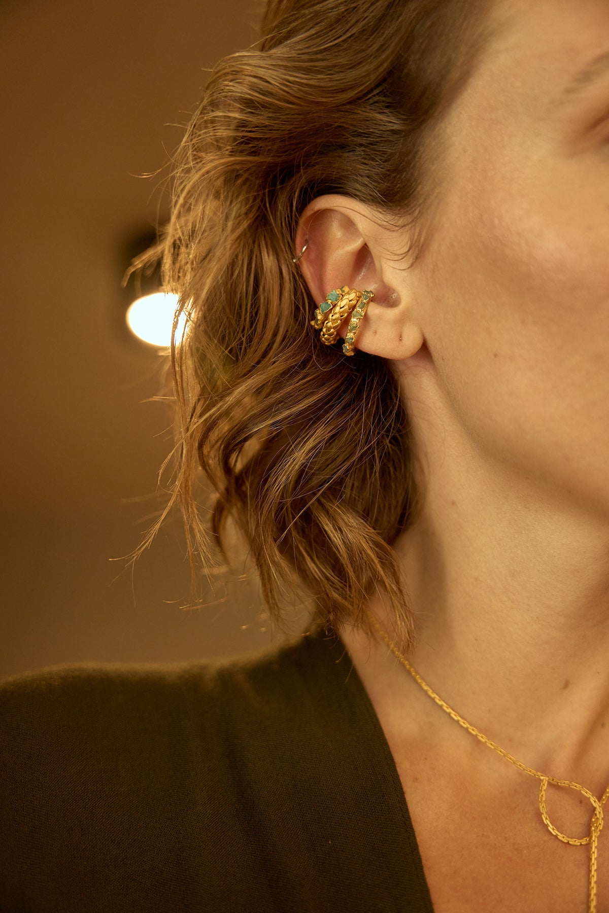 Araucaria and Raw Emerald Ear Cuff - EVAMAIA