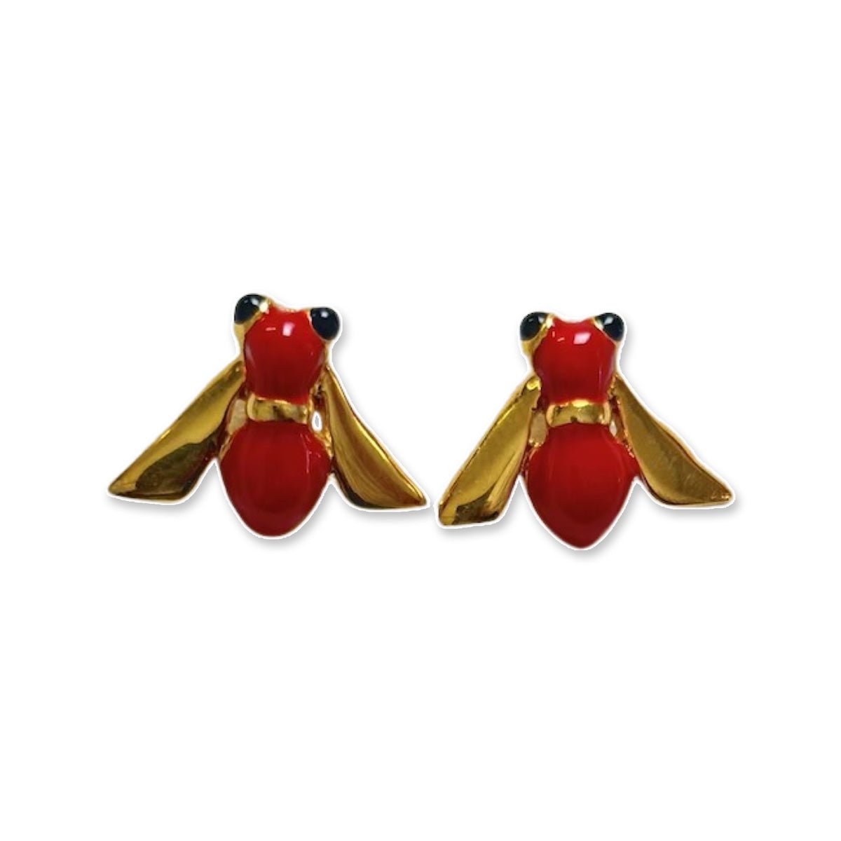 Red Bee Earrings on a white background