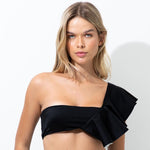 Black Bandeau Bikini Top with Ruffle Detail - EVAMAIA