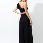 Black Bandeau Bikini Top with Ruffle Detail - EVAMAIA