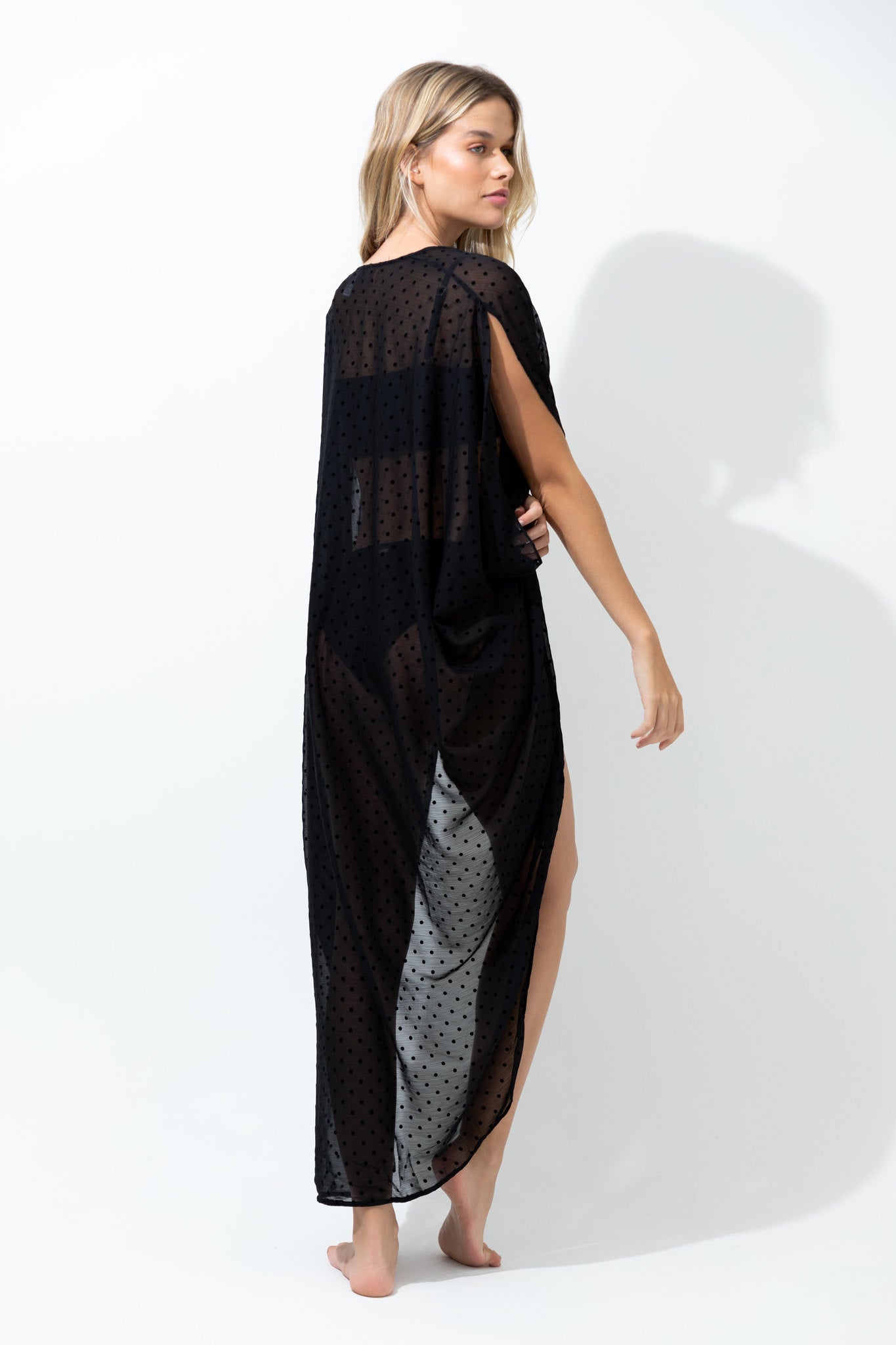 Black Polka Dot Chiffon Cover Up - One Size - EVAMAIA