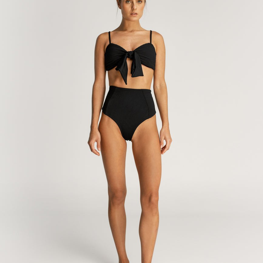 Briana Black Front Bow Detail Bikini Top - EVAMAIA