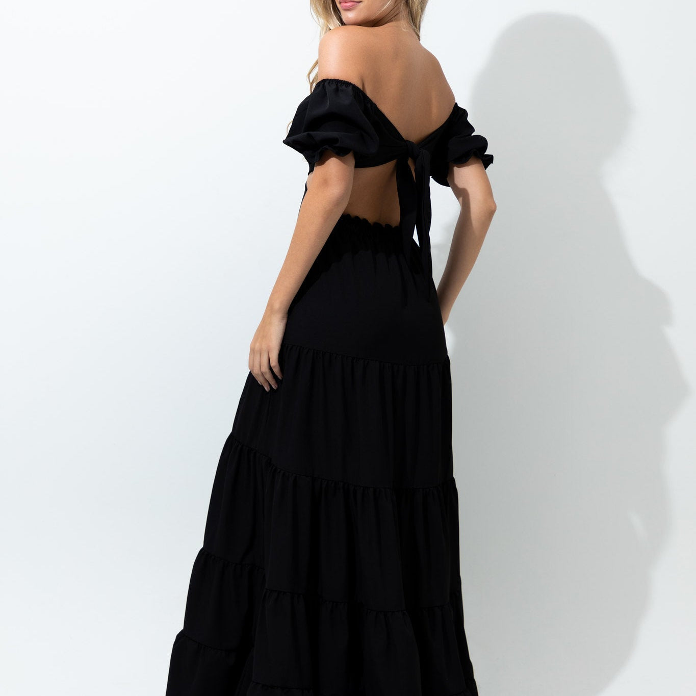 Cartagena Black Dress with Puffed Sleeves - EVAMAIA