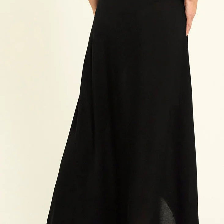 Classic Wrap Skirt with Hidden Button and Side Tie Strap - EVAMAIA