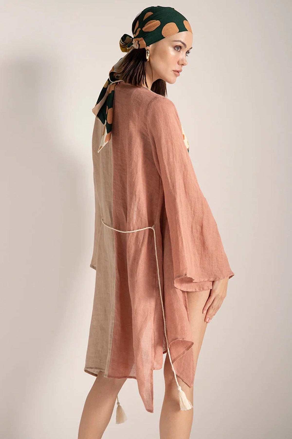 Color Block Kimono Shirt in Linen - EVAMAIA