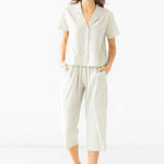 Cropped Button Down-High Waisted Striped Capri Set - EVAMAIA