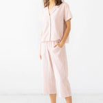 Cropped Button Down-High Waisted Striped Capri Set - EVAMAIA