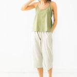 Cropped Button Down-High Waisted Striped Capri Set - EVAMAIA