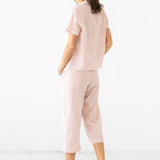 Cropped Button Down-High Waisted Striped Capri Set - EVAMAIA