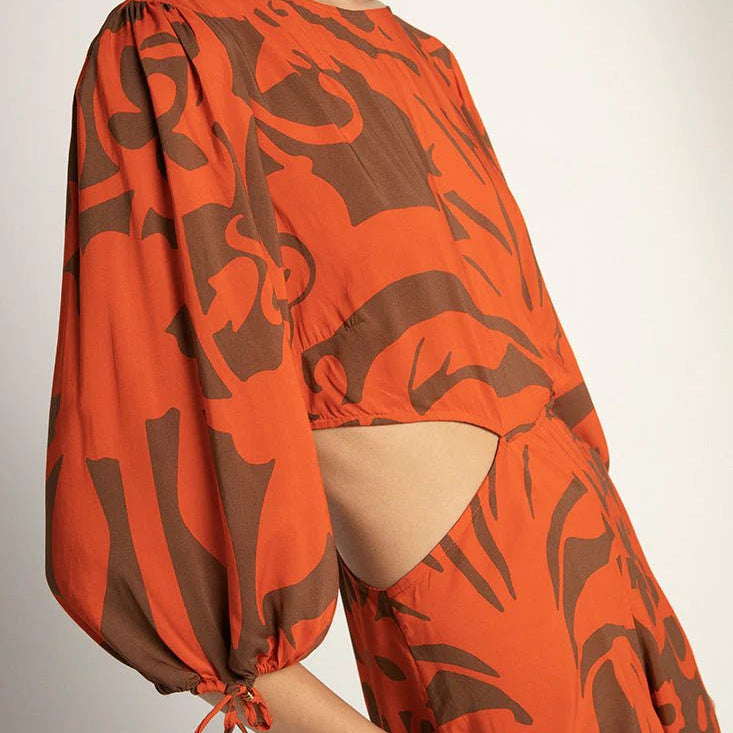 Cutout Romper in Coral and Red - EVAMAIA