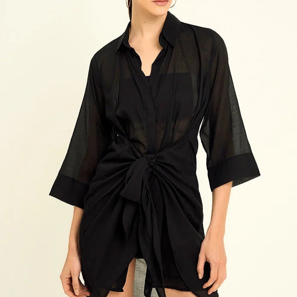 Dune Button Down Shirt with Front Tie Detail - EVAMAIA