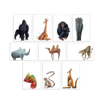 Wild Animals gift cards. There are 10 options including a gorilla, giraffe, chimpanzee, elephant, rhino, camel, cheetah, chameleon, lemur, or kangaroo.