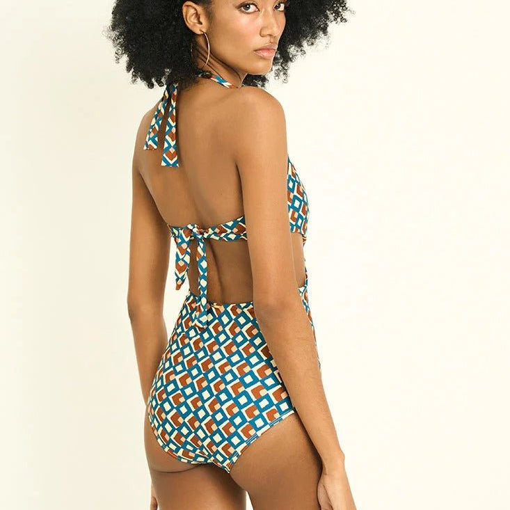 Halter One Piece Swimsuit with Cutouts on Sides - EVAMAIA