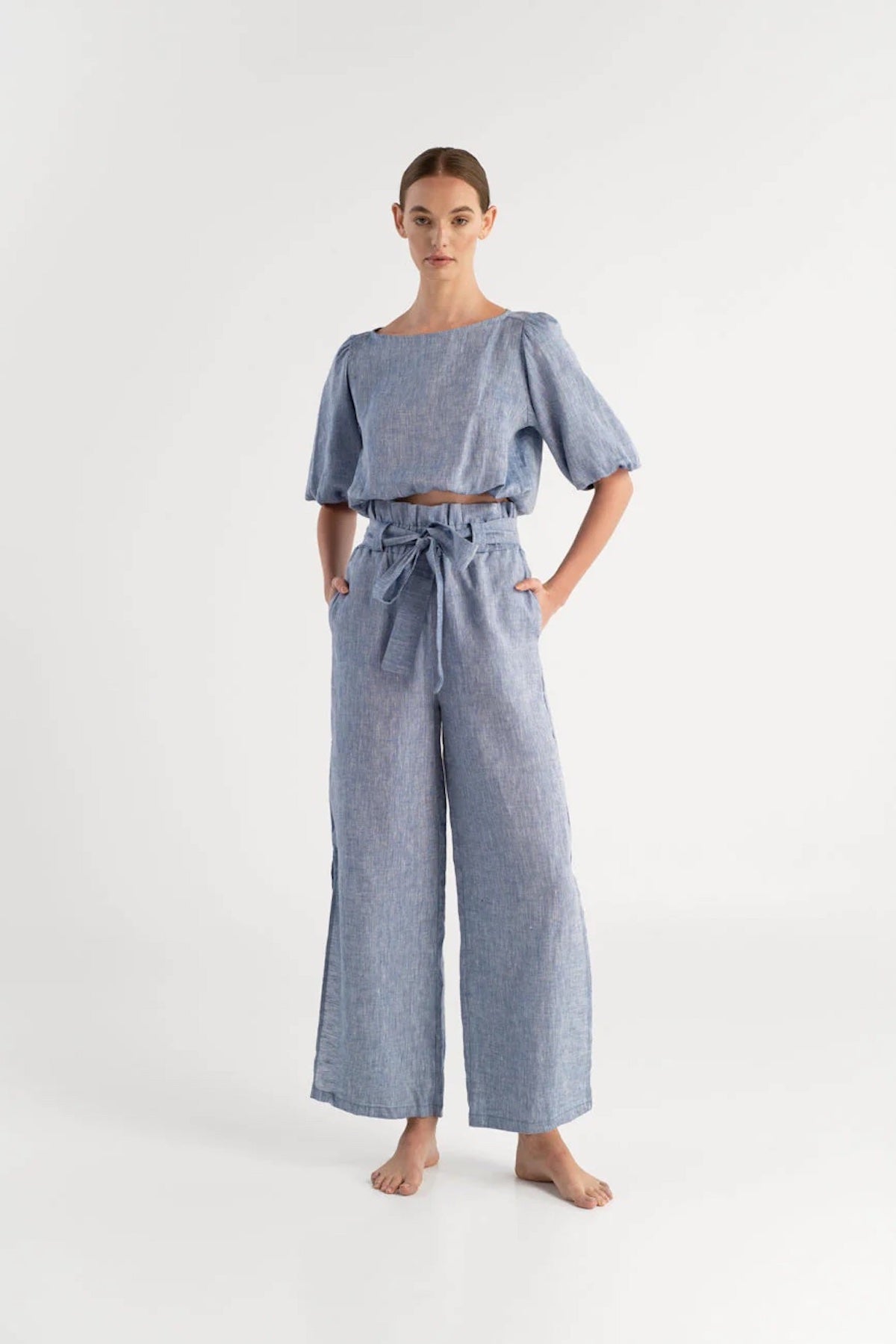 Ivette Sky Blue Hemp Blouse - EVAMAIA