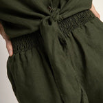 Linen Button Down Short Sleeve Shirt with Tie Detail - EVAMAIA