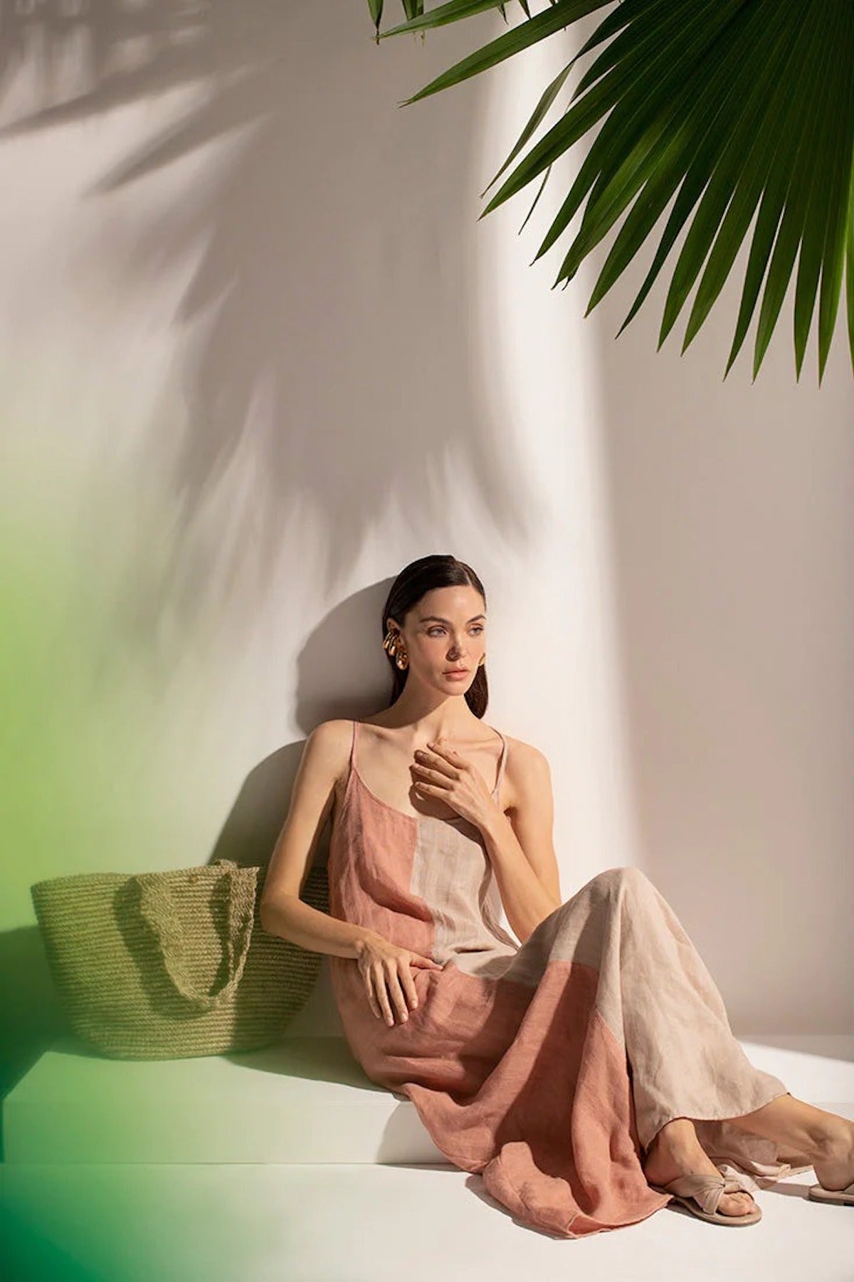 Elegant Women's Outerwear: Linen Color Block Dress – EVAMAIA