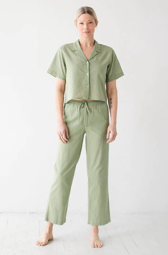 Sea Grass Lino Cropped Shirt