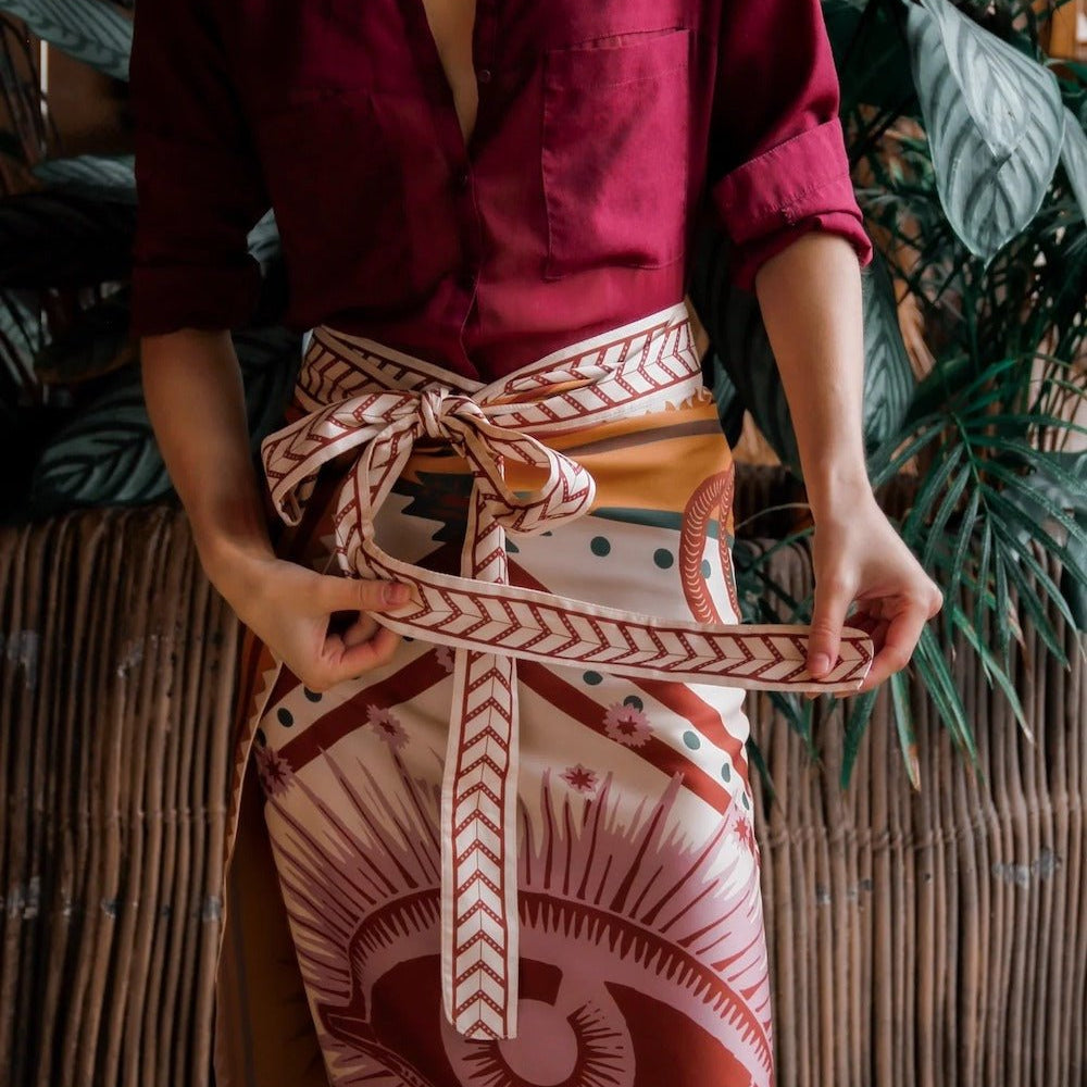 Close up of cream nazar wrap skirt