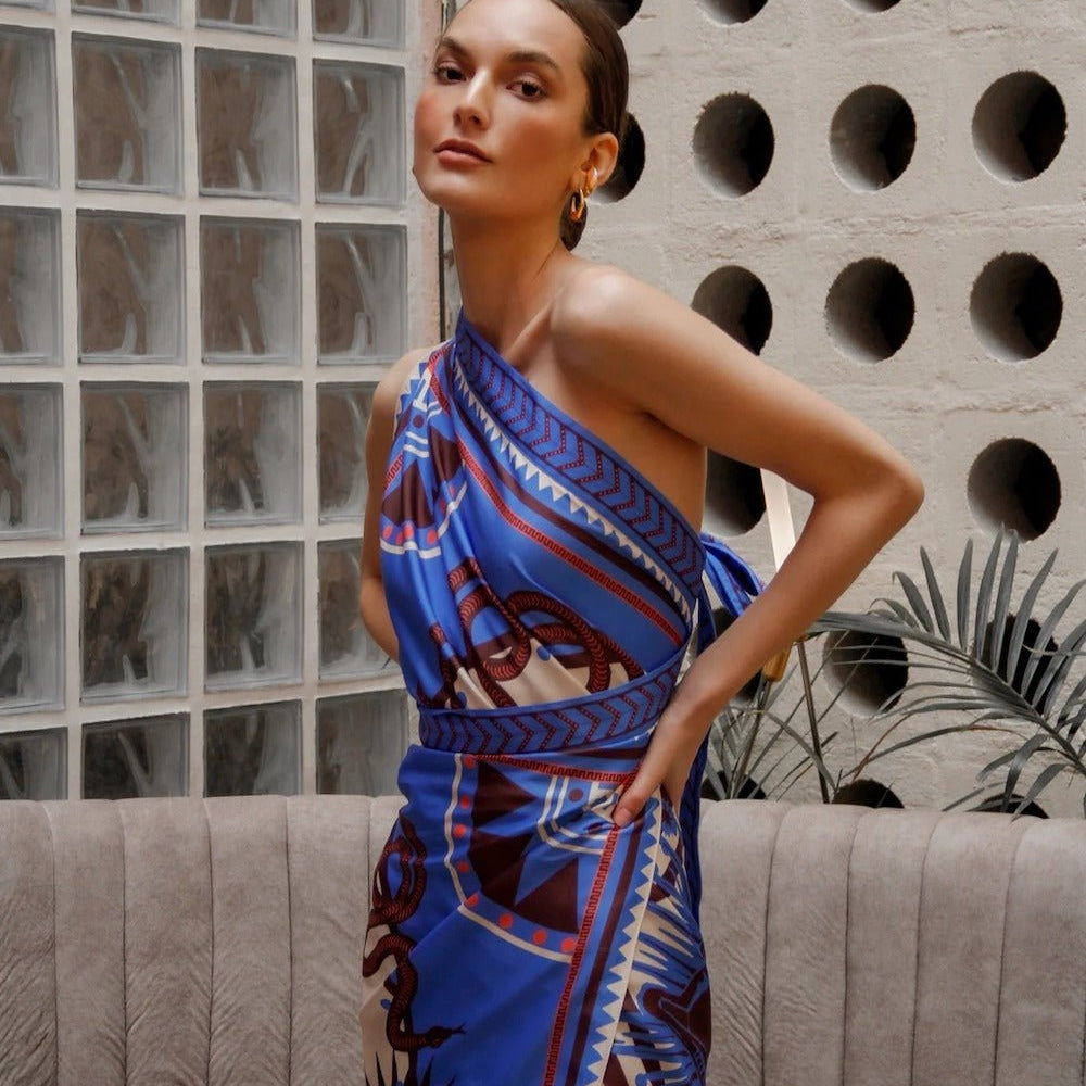Women modeling lavender nazar wrap dress