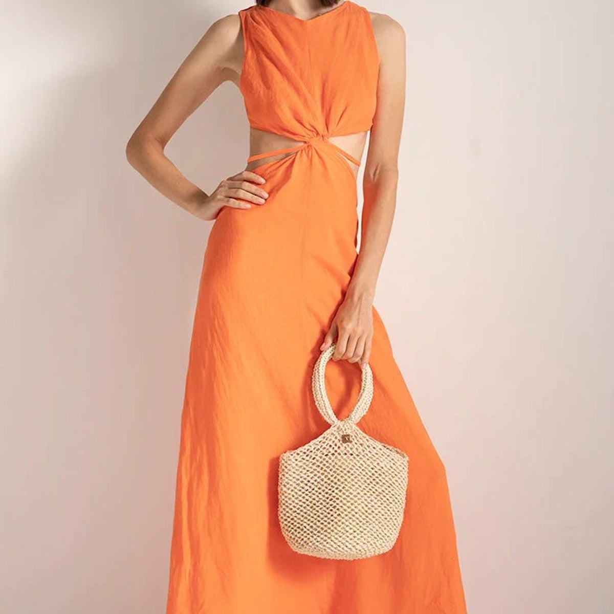 Orange Cut Out Dress with Back Strap Detail - EVAMAIA