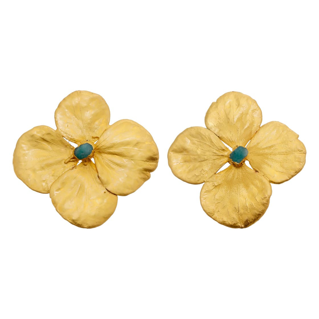 Oversized Hydrangea Stud Earrings with Raw Emeralds - EVAMAIA