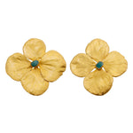 Oversized Hydrangea Stud Earrings with Raw Emeralds - EVAMAIA