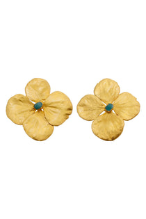 Oversized Hydrangea Stud Earrings with Raw Emeralds - EVAMAIA