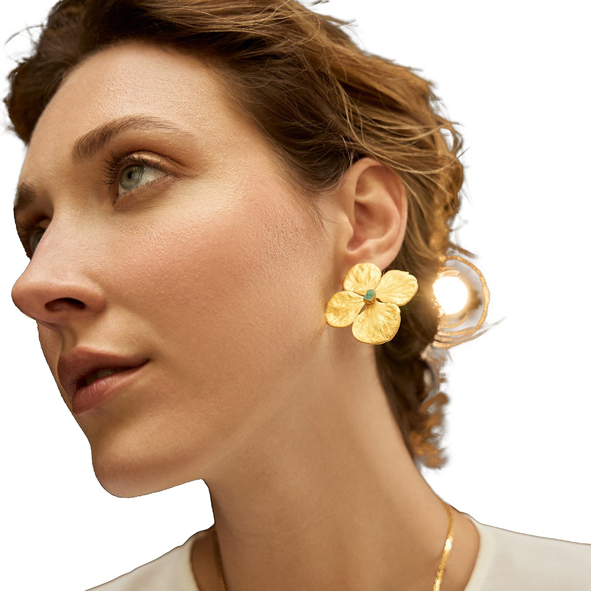 Oversized Hydrangea Stud Earrings with Raw Emeralds - EVAMAIA