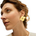 Oversized Hydrangea Stud Earrings with Raw Emeralds - EVAMAIA