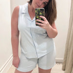 Pima Cotton Notch Collar Sleeveless Pajamas - EVAMAIA