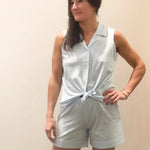 Pima Cotton Notch Collar Sleeveless Pajamas - EVAMAIA