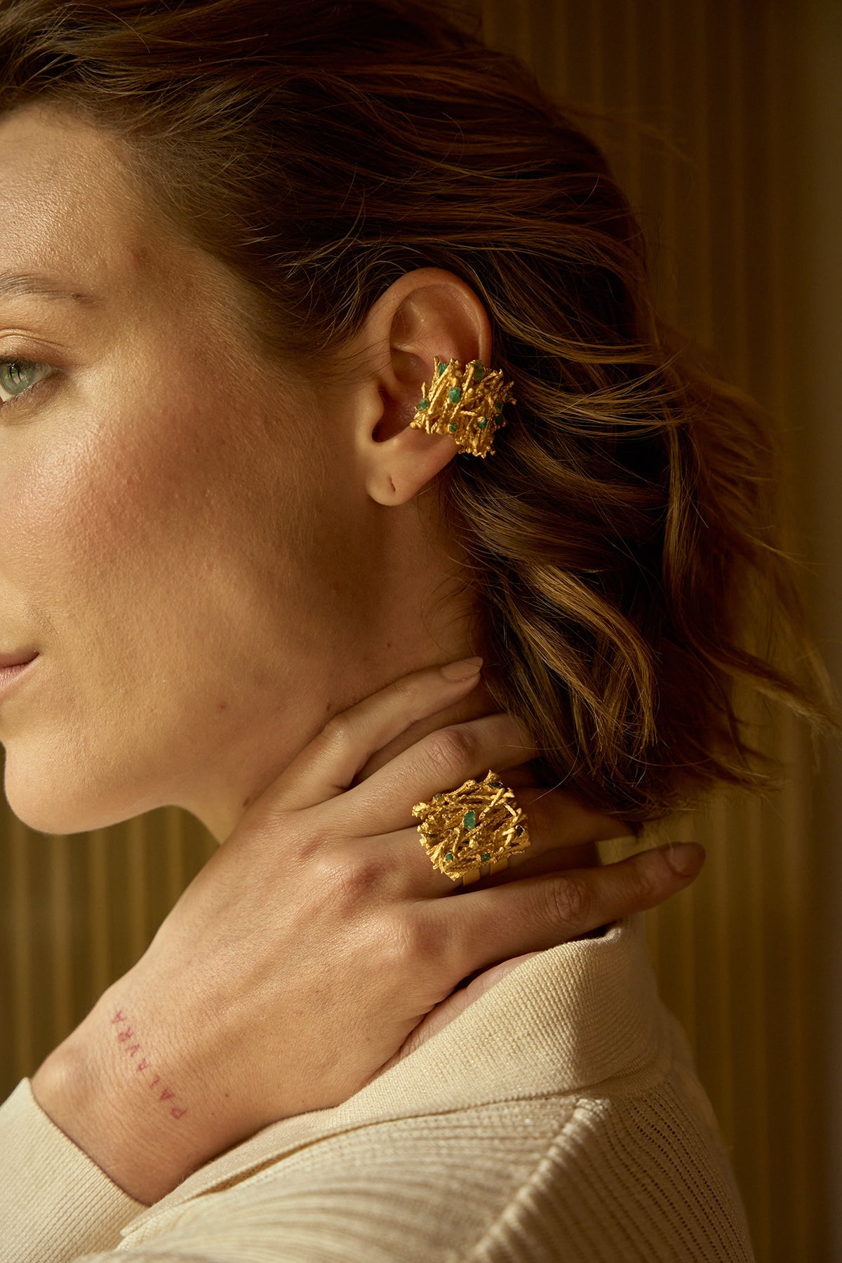 Pine and Raw Emeralds Ear Cuff - EVAMAIA