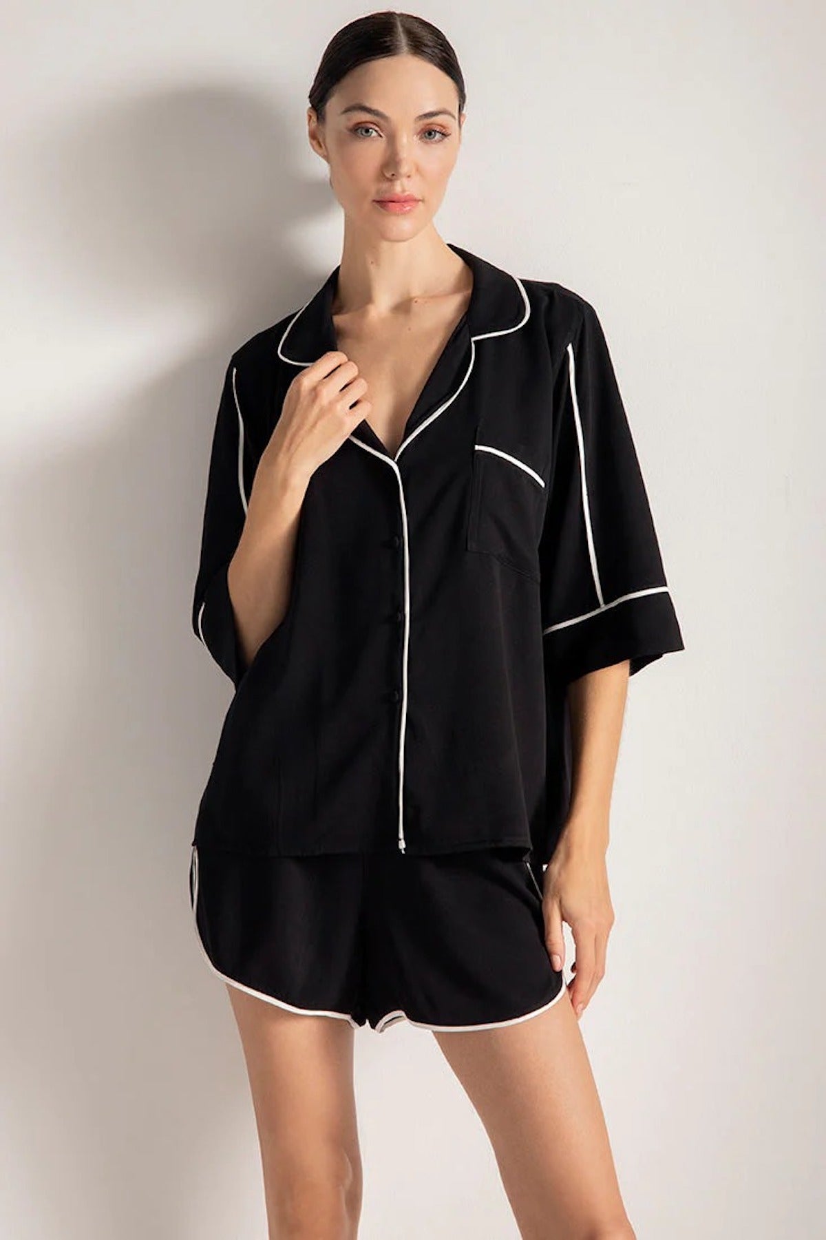 Piped PJ Set - Shorts - EVAMAIA