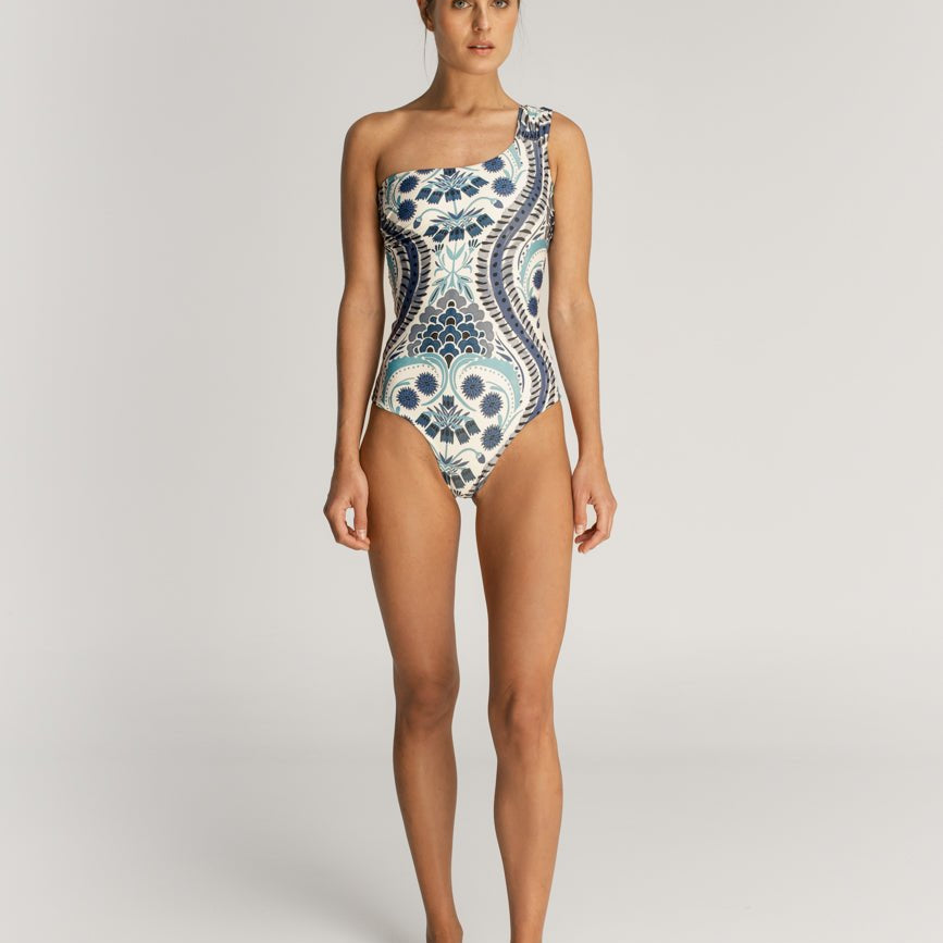 Rania Blue Tumaco One Shoulder One Piece Swimsuit - EVAMAIA