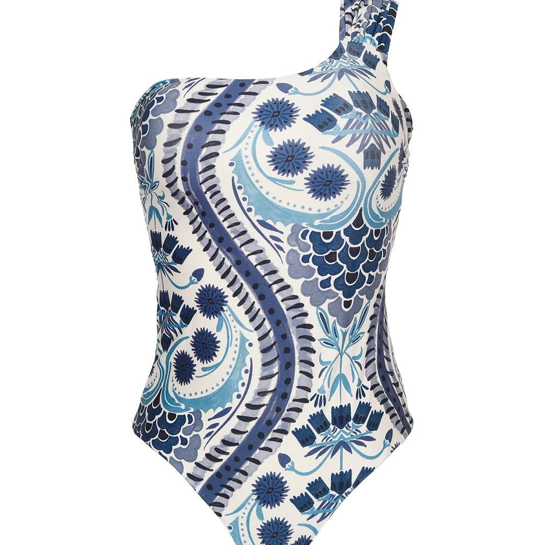 Rania Blue Tumaco One Shoulder One Piece Swimsuit - EVAMAIA